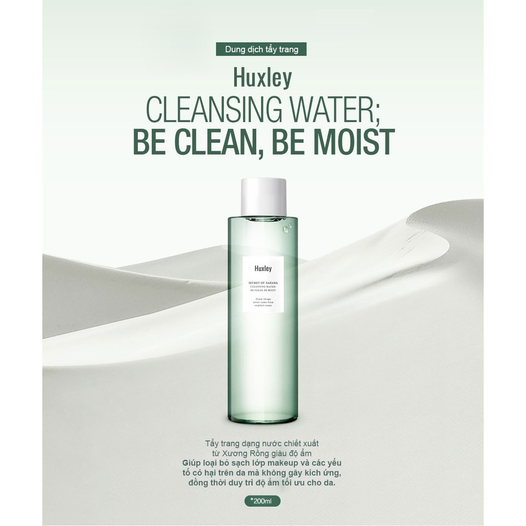 NƯỚC TẨY TRANG CHIẾT XUẤT XƯƠNG RỒNG Huxley Cleansing Water Be Clean Be  Moist - Lotus Glam